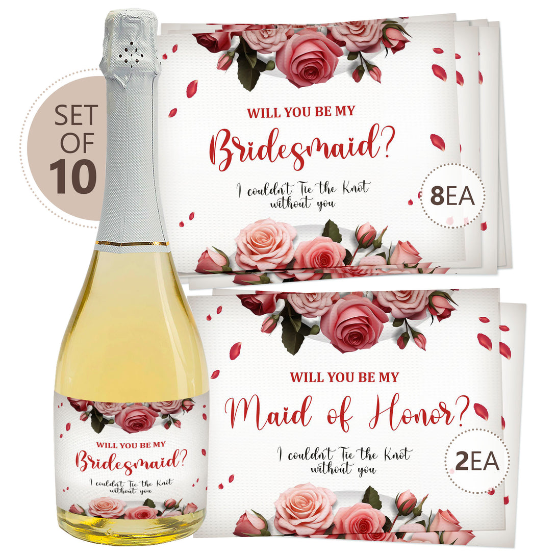 Will You Be My Bridesmaid Set of 10 White Floral Wine Champagne Bottle Labels - Custamazegifts.com 