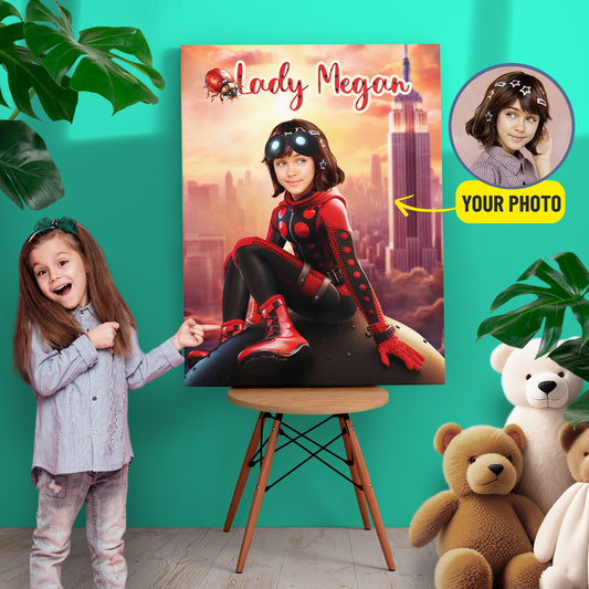 Kids Portrait Miraculous Ladybug, Girls Custom Photo Canvas - Custamazegifts.com 