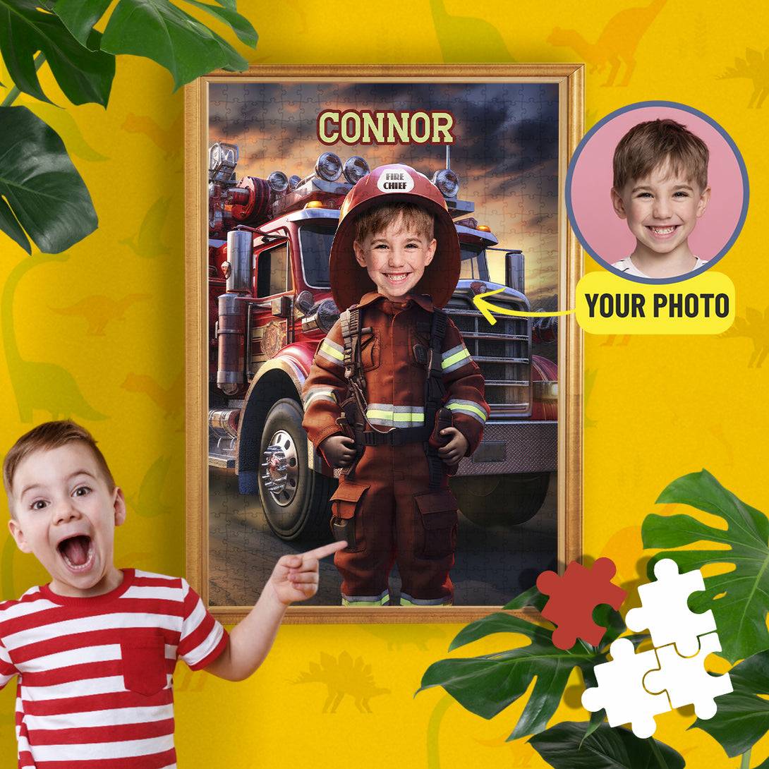 Firefighter Boy Personalized Photo Puzzle, Kids Custom Gifts - Custamazegifts.com 