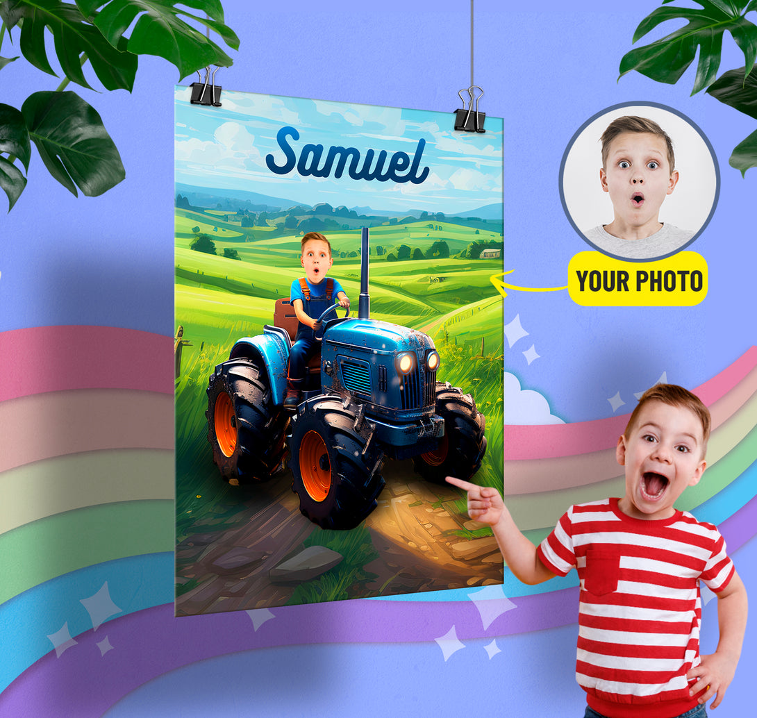 Tractor Lover Gift Custom Poster, Digital Portrait Tractor Birthday - Custamazegifts.com 