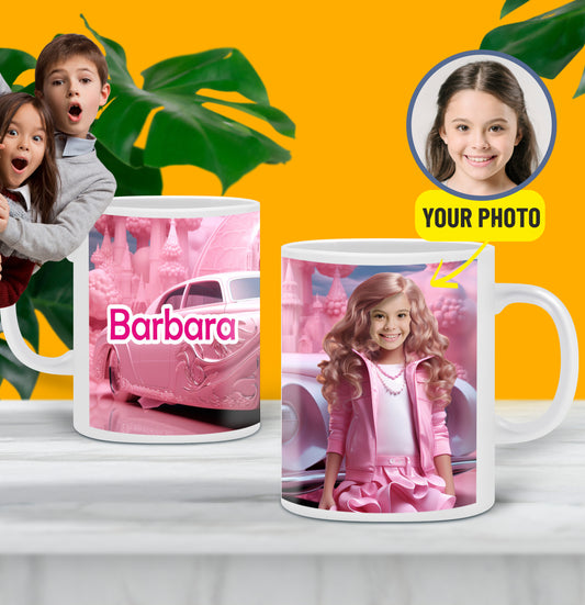 Barbie Girl Name Mug for Little Girl, Birthday Photo Surprise for Her - Custamazegifts.com 