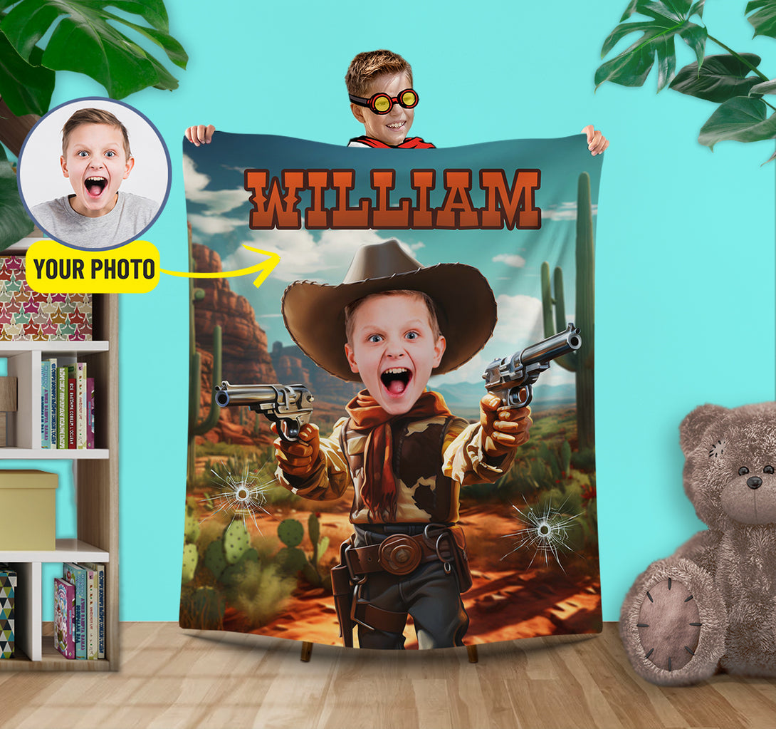 Child Custom Blanket Cowboy Boys, Western Boys Room - Custamazegifts.com 