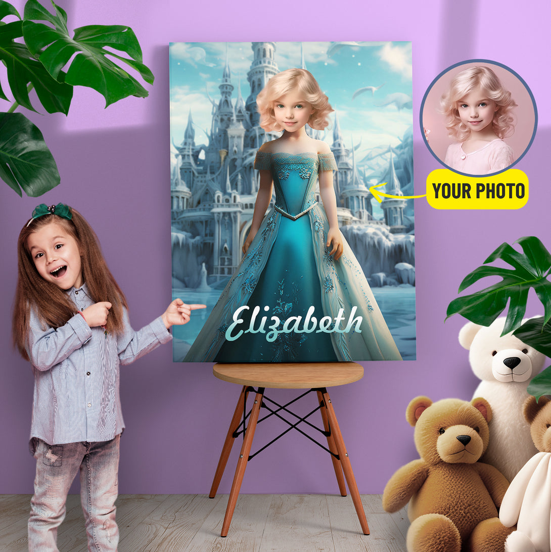 Print Customizable Canvas Elsa Girl Gift, Frozen Princesses Portrait From Photo - Custamazegifts.com 