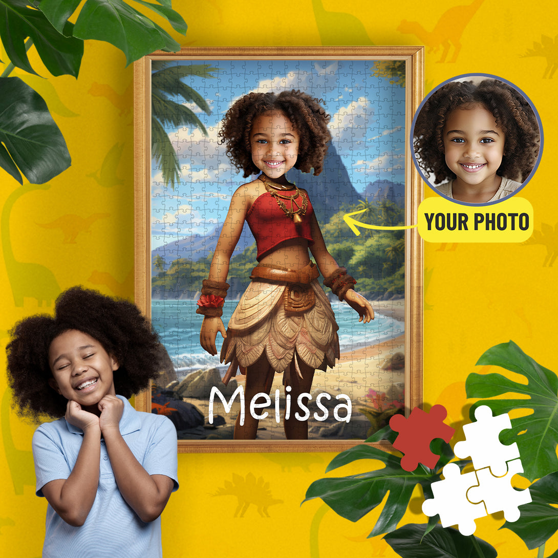 Moana Princess Girls Photo gift Kids Face on Puzzle, Custom Game Puzzle - Custamazegifts.com 