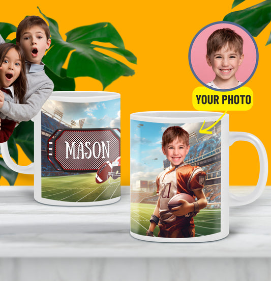 Personalized Football Fan Mag, Cartoon Mug Gift for Football Player - Custamazegifts.com 