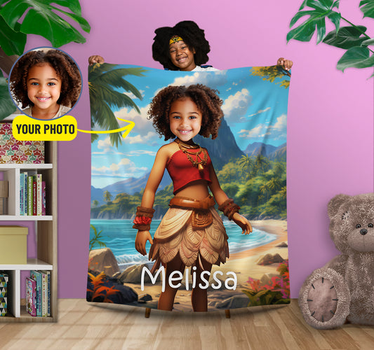 Custom Moana Blanket for Girls, Princess Inspired Birthday Gift - Custamazegifts.com 