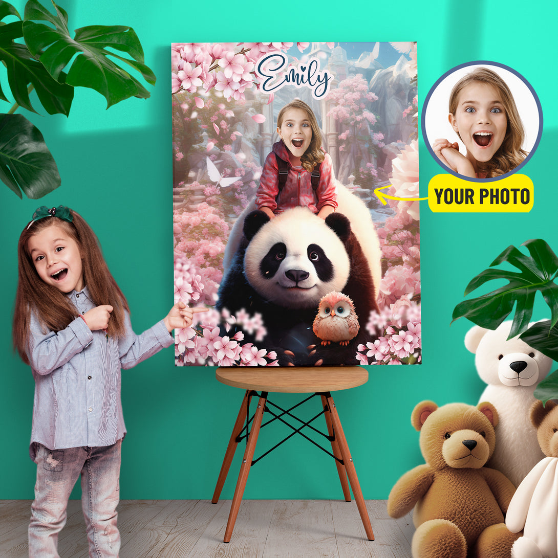 Personalized Panda and Girl Canvas, Custom Portrait from Photo - Custamazegifts.com 