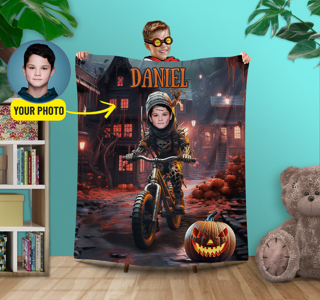 Boy Zombie Custom Blanket Personalized Halloween Photo Gifts for Him - Custamazegifts.com 