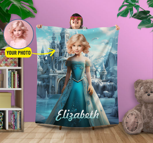 Custom Frozen Cartoon Blanket with Name, Fairy Tale Gifts for Girls Kids - Custamazegifts.com 