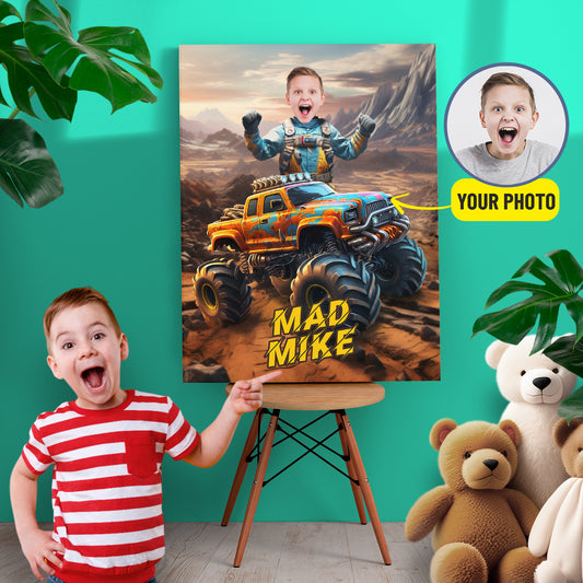 Monster Truck Print Customizable Canvas, Gifts for Kids with Your Photos - Custamazegifts.com 