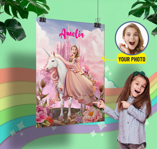 Personalised Unicorn Princess Poster Digital Printable Portrait from Photo - Custamazegifts.com 