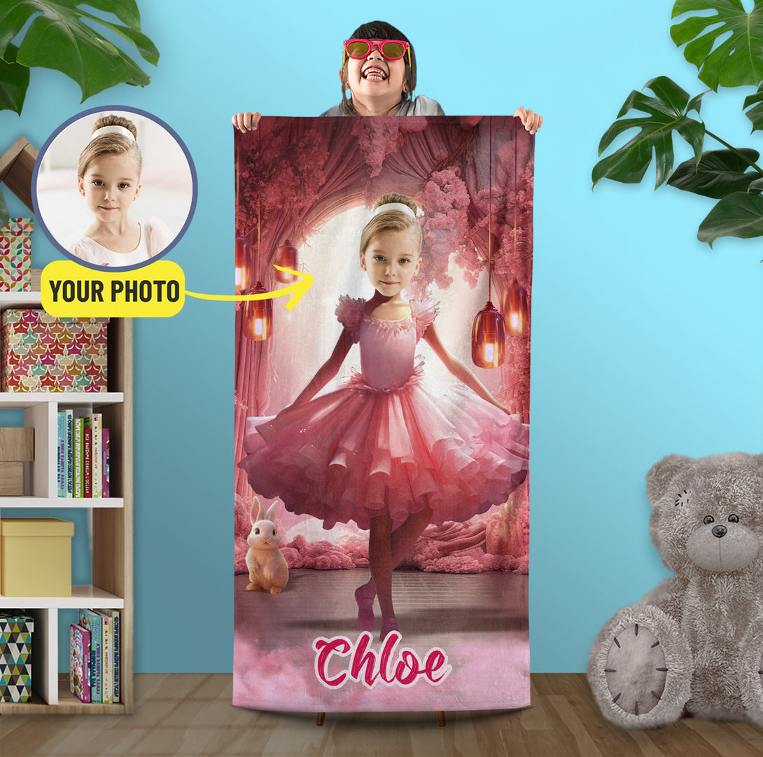 Personalized Ballet Gift Beach Towel, Ballet School Little Ballerinas Gifts - Custamazegifts.com 