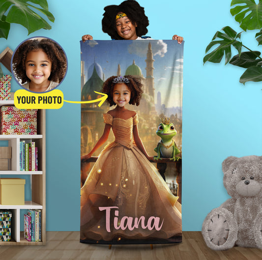 Kids Photo Gift Tiana Princess, Personalized Girls Towels - Custamazegifts.com 