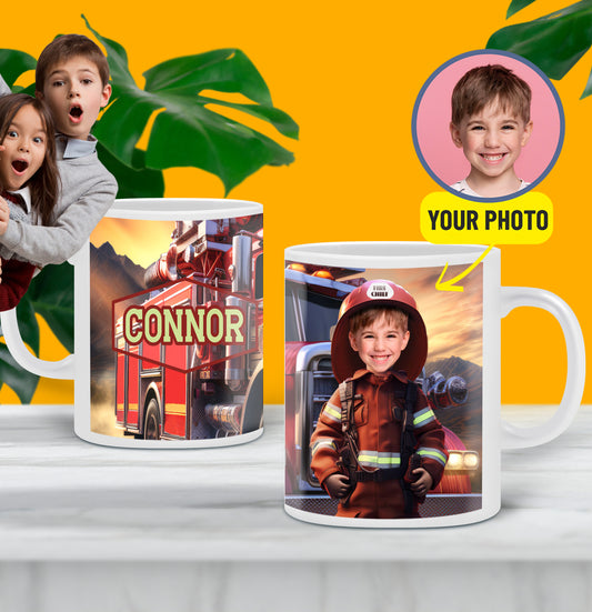 Customized Firefighter Fan Mug, Personalized Firefighter Boy Face Mug - Custamazegifts.com 