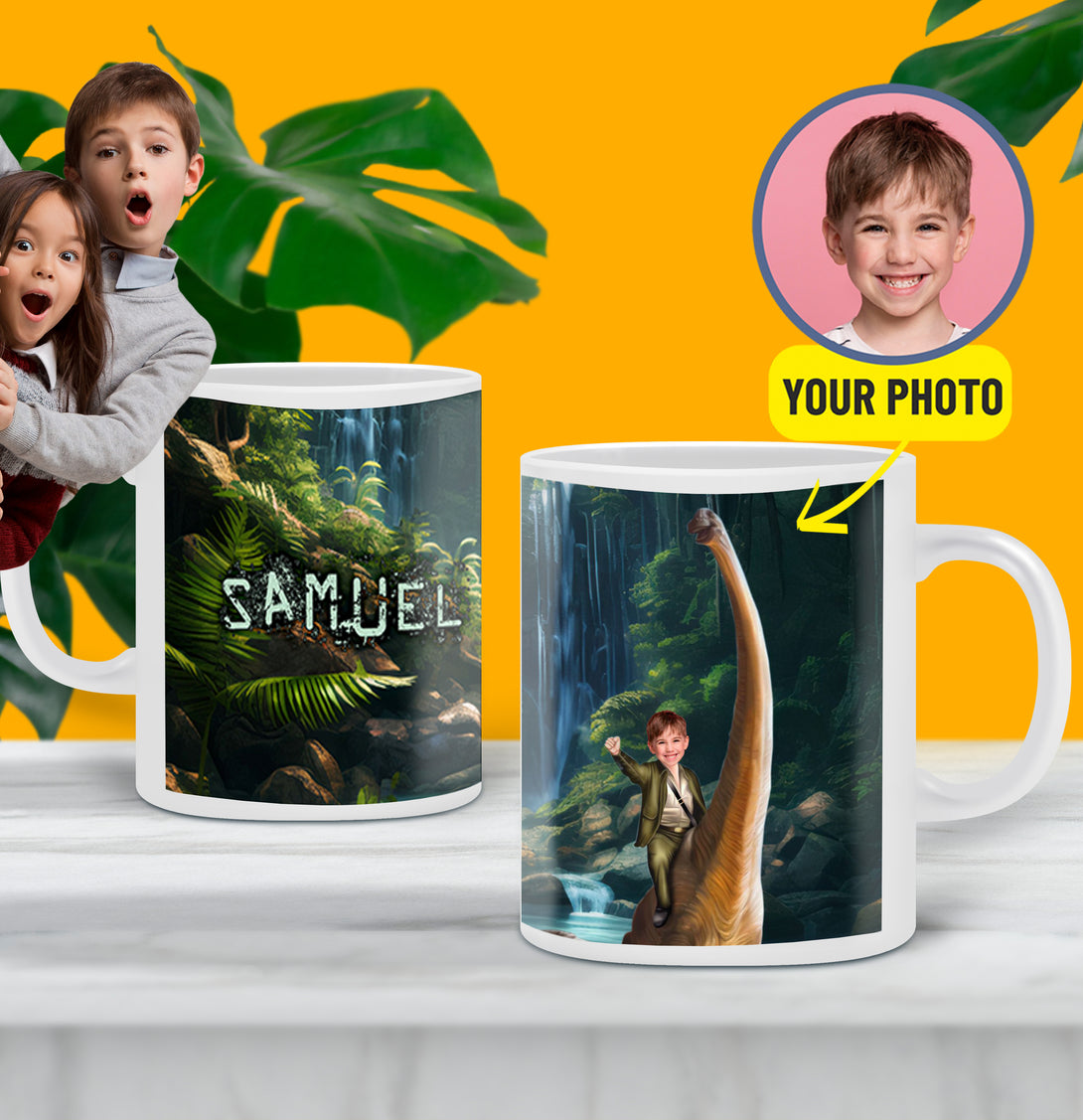 Dinosaur Jurassic Photo Gift for Boys, Custom Mug Kids Dino Party Favor - Custamazegifts.com 