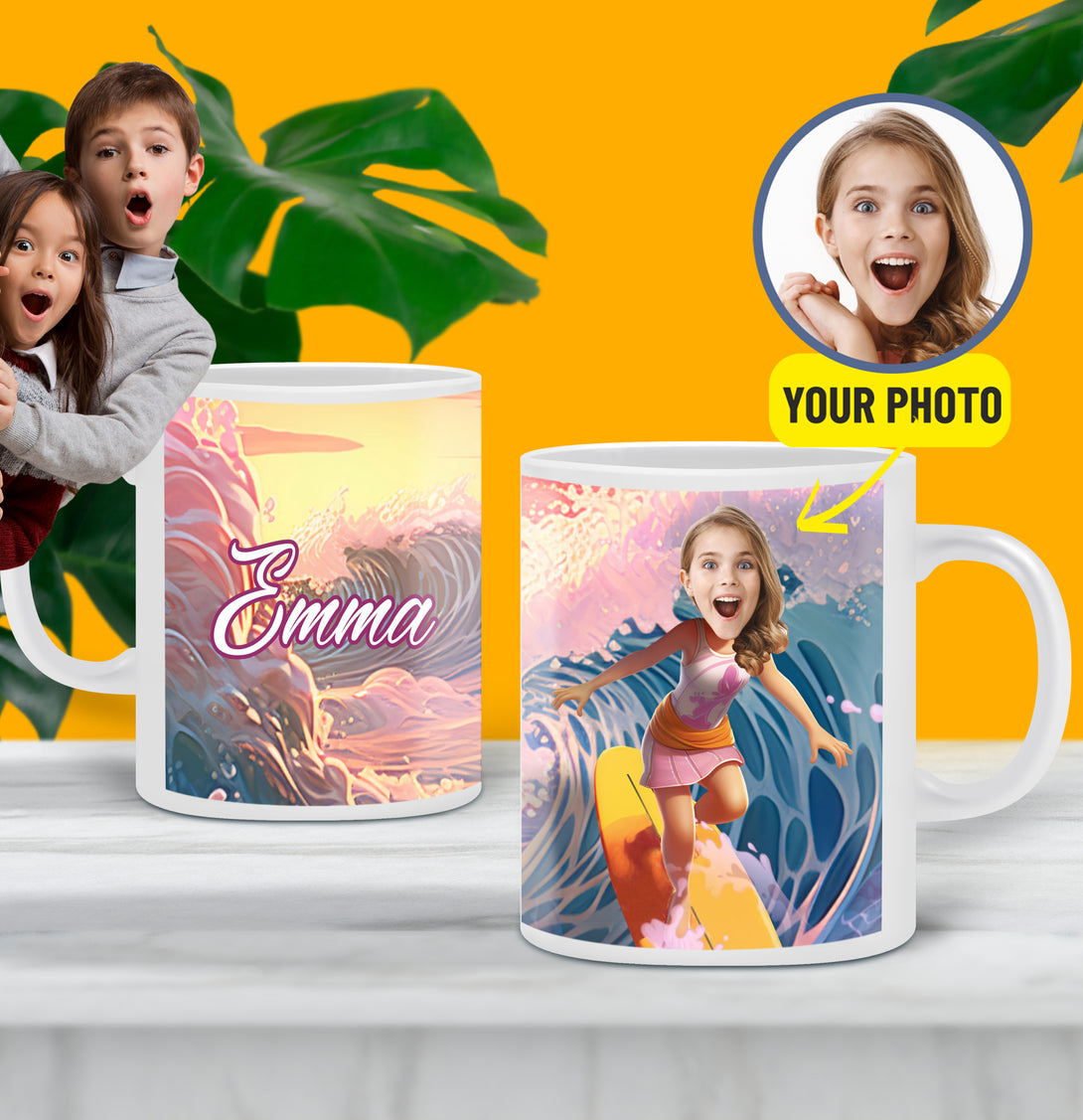 Custom Mug Photo Girl on Surf Paddle Board, Picture Printed Mug - Custamazegifts.com 