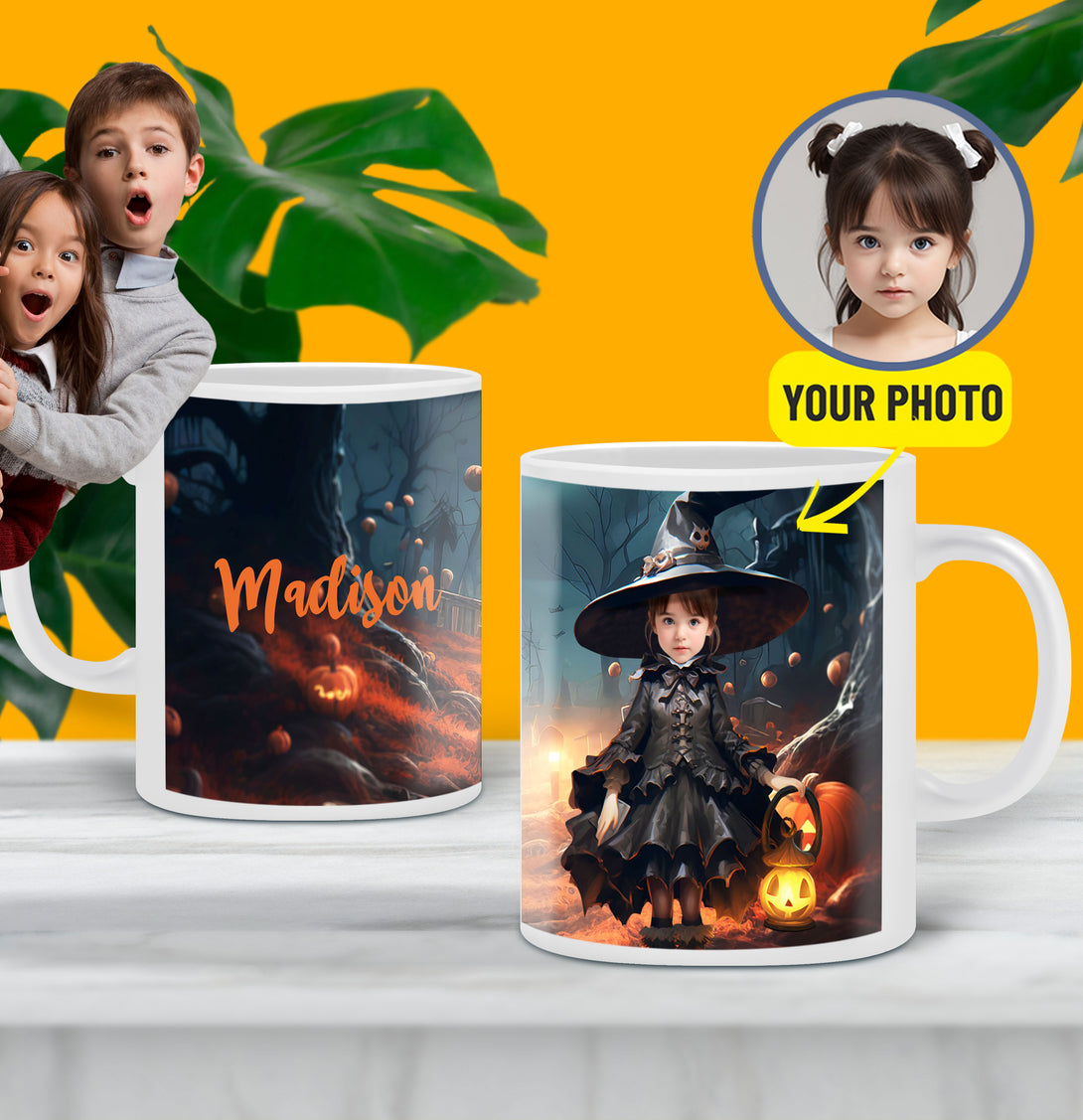 Kids Personalized Mug Custom Witch, Wednesday Photo Mug - Custamazegifts.com 