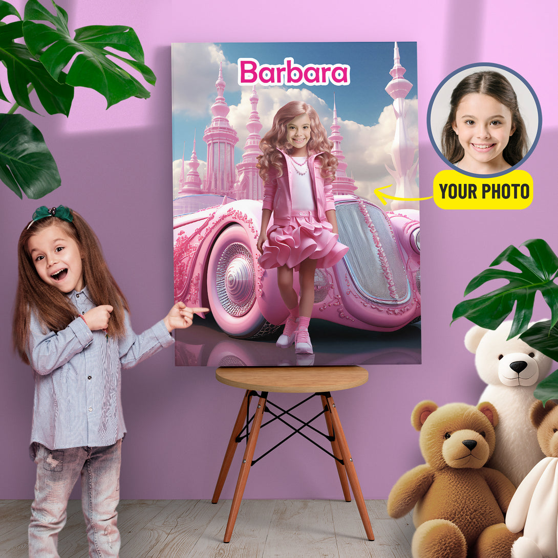 Photo Canvas Barbie Girl Gift, Custom Doll Face Digital Portrait - Custamazegifts.com 