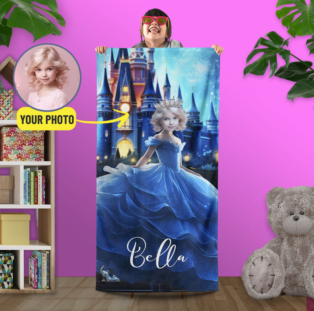 Custom Towel Cinderella Princess, Kids Pool Party Gift - Custamazegifts.com 