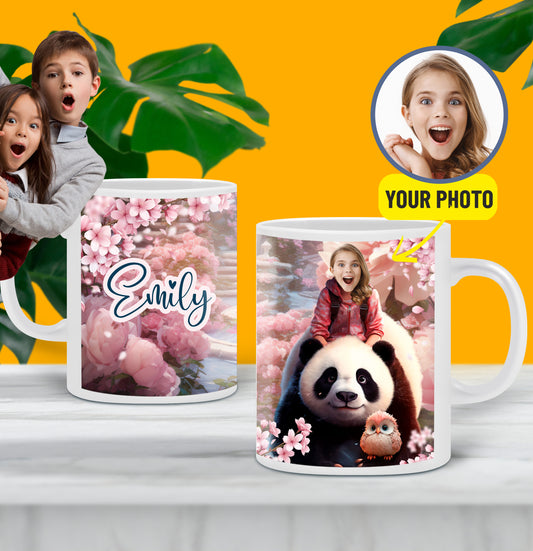 Panda and girl Personalized Cartoon Mug with Face, Kids Party Gifts - Custamazegifts.com 