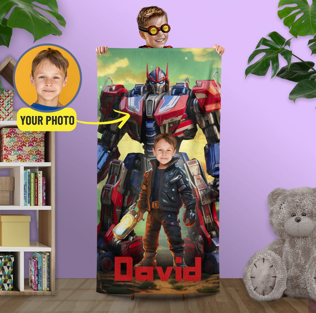 Custom Beach Bath Towel Transformers, Gifts for Him Boy - Custamazegifts.com 