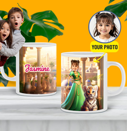 Princess Jasmine Personalized Mug for Kids, Girls Custom Mug Cartoon - Custamazegifts.com 