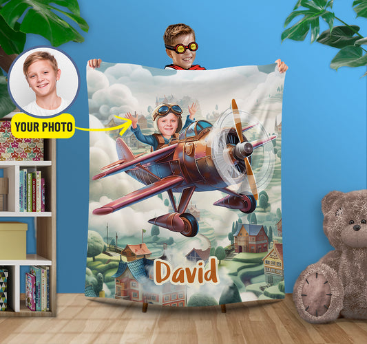 Boys Blanket Traveler Gift, Planes Theme Blanket Pilot Bedroom for Boys - Custamazegifts.com 