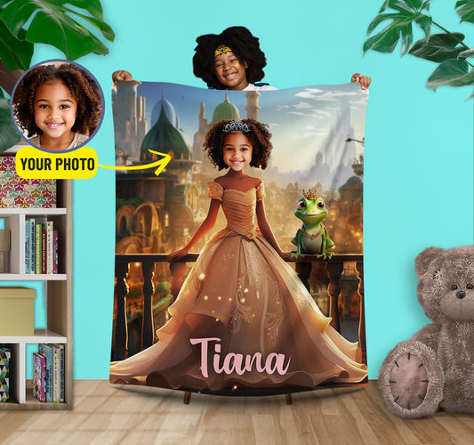 Custom Girl Blanket Princess Tiana, Kids Picture Blankets - Custamazegifts.com 