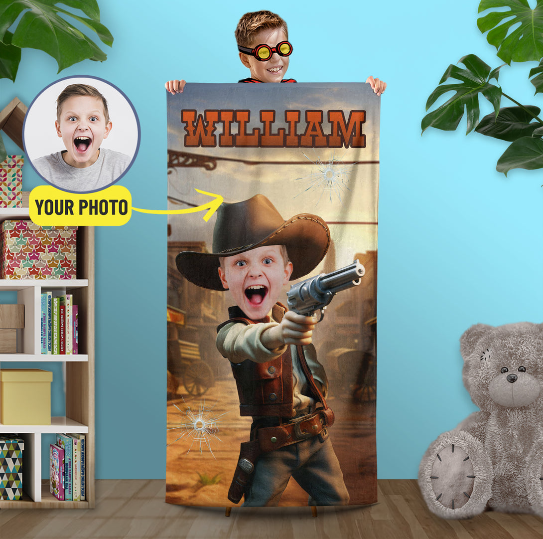 Cowboy Photo Personalized Kids Towel, Western Boys Beach Towel - Custamazegifts.com 