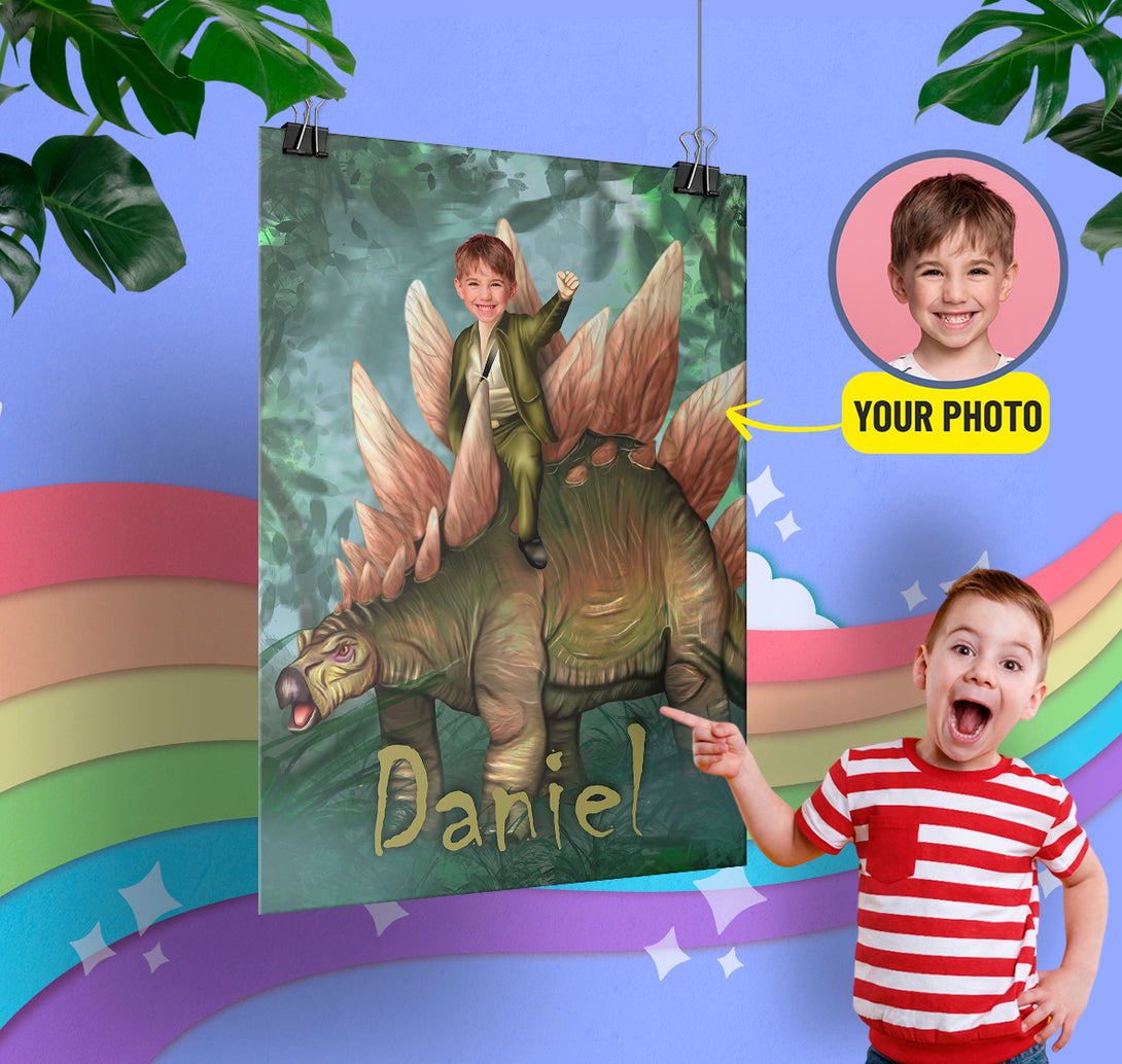 Custom Photo Poster Dinosaur, Jurassic Boys Print Poster Wall Art - Custamazegifts.com 