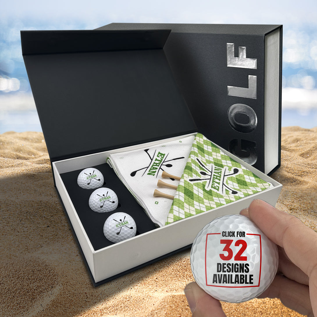 Personalized Golf Balls Set with Custom Golf Towels, Gift for Golfer - Custamazegifts.com 