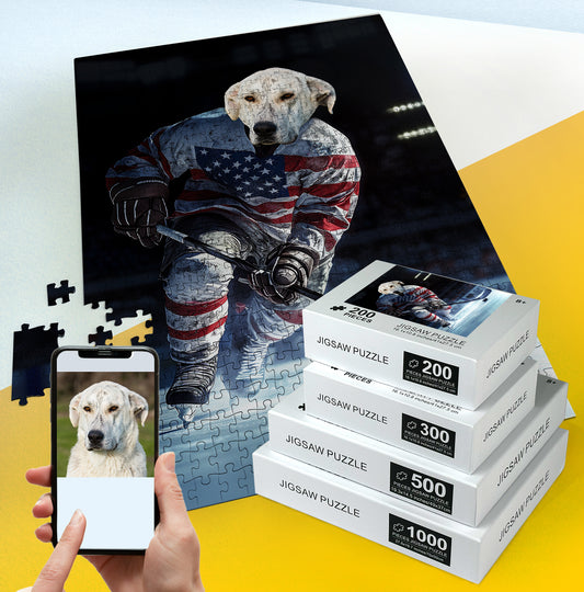 Hockey Jersey Pet Portrait Puzzle From Photo, Dog Lover Gift PC07 - Custamazegifts.com 