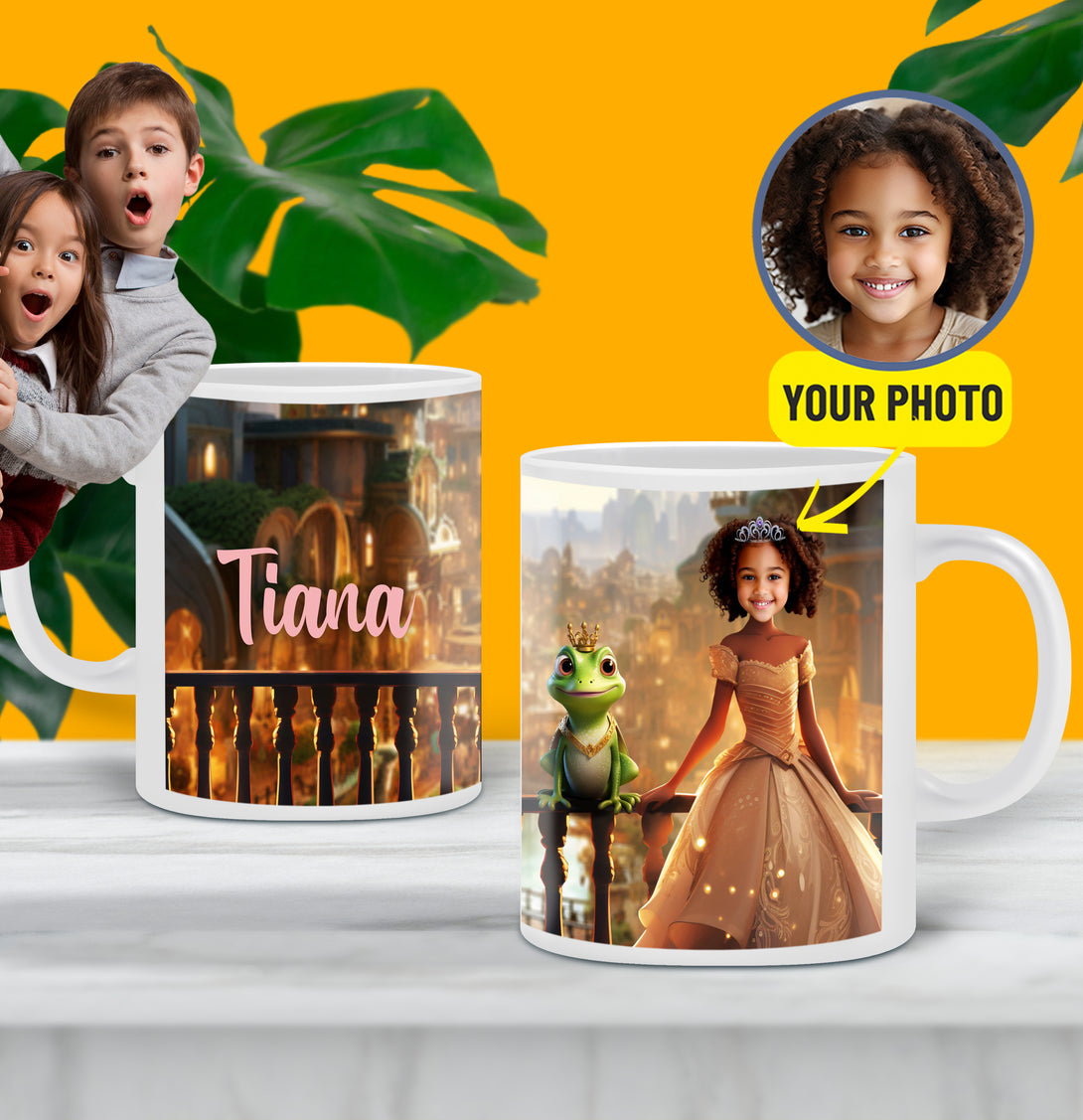 Customized Photo Mug Princess and Frog, Tiana Birthday Mug for Girls - Custamazegifts.com 