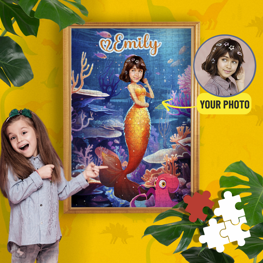 Custom Face Photo Puzzle Kid Mermaid Toy Gift for Her - Custamazegifts.com 