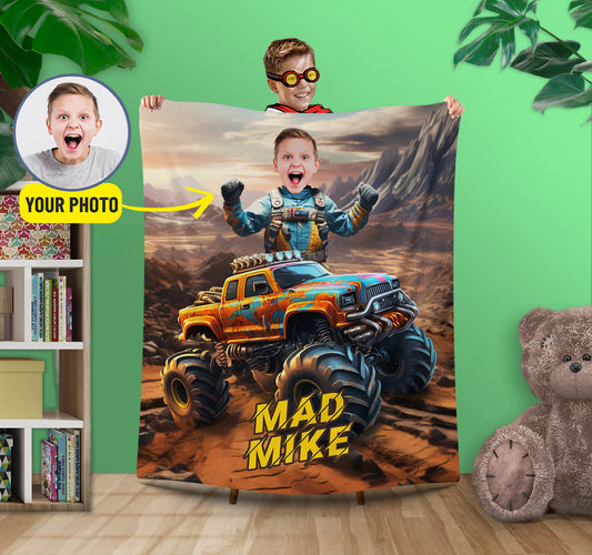 Monster Truck Boys Room Blanket, Personalized Gifts for Kids - Custamazegifts.com 