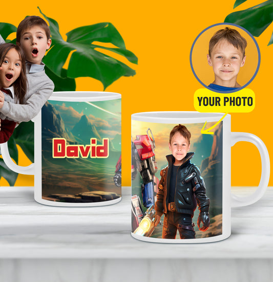 Custom Kids Mug, Boys Special Transformers Gifts Mug with Photo - Custamazegifts.com 