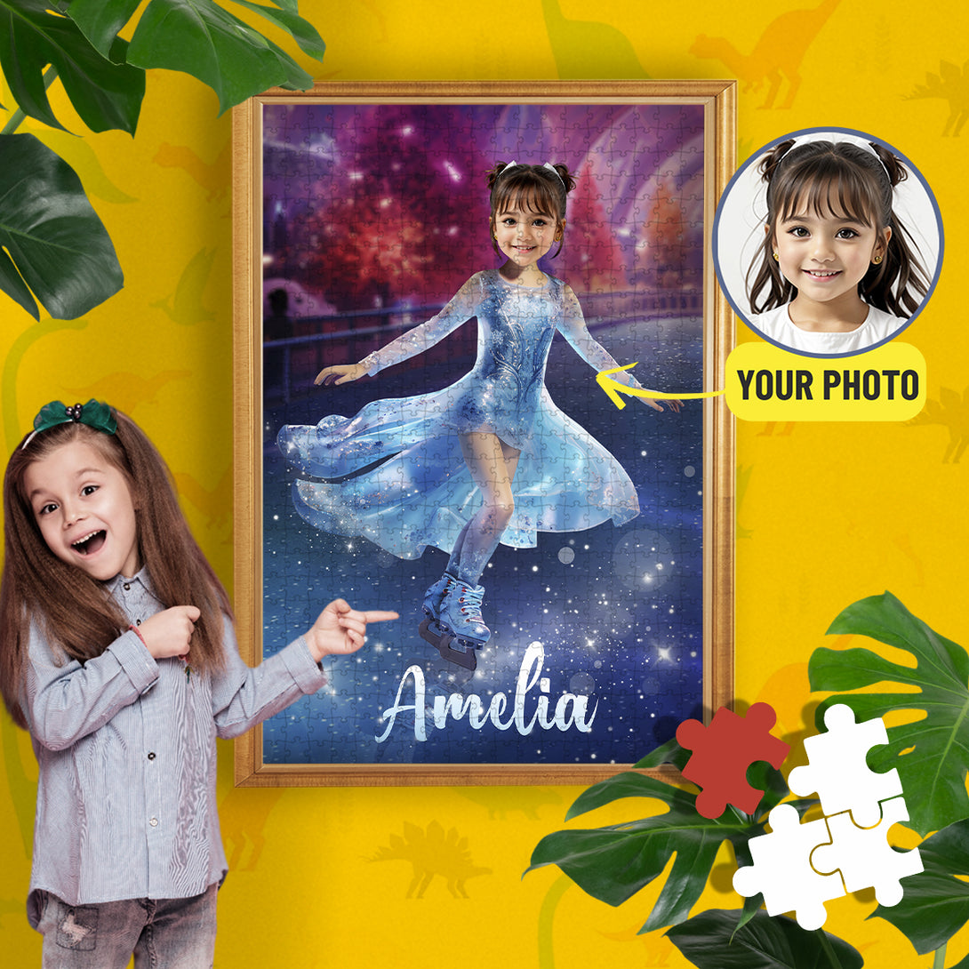 Custom Kids Portrait Puzzle From Photo, Figure Skating Lover Gifts - Custamazegifts.com 