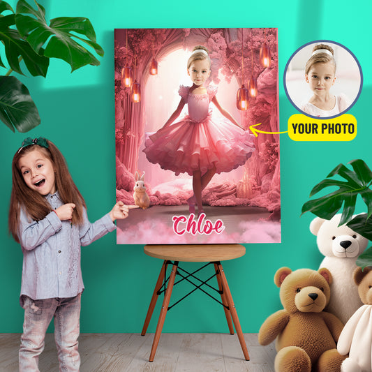 Kids Wall Art Balerina Gift Custom Canvas, Ballet Dance Photoshop Portrait - Custamazegifts.com 