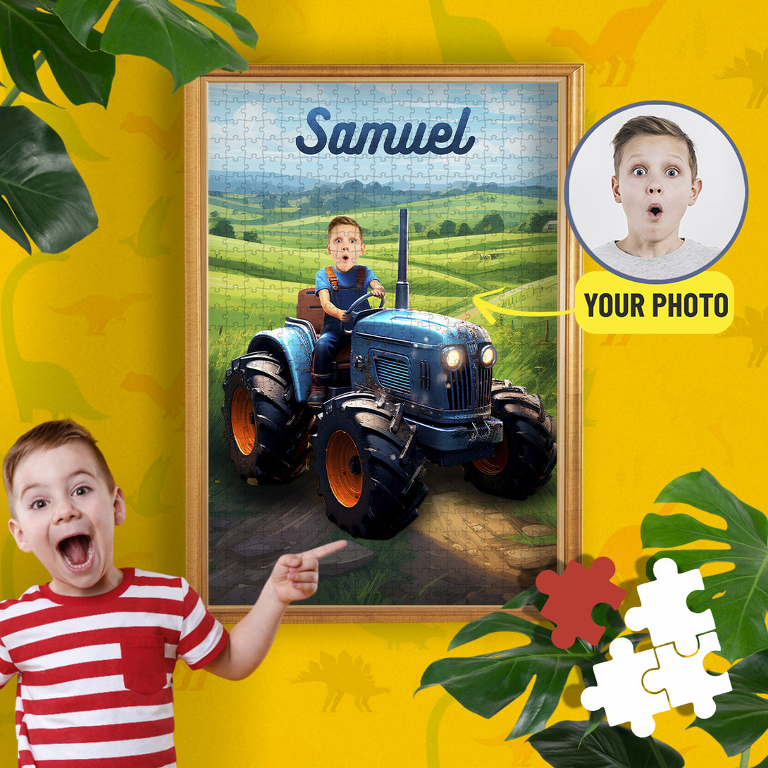 Custom Photo Puzzle Tractor Driver Personalized Boy Birthday Gift Ideas - Custamazegifts.com 