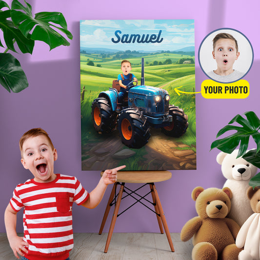 Tractor Lover Gift, Boys Personalized Canvas Tractor Driver Custom Portrait - Custamazegifts.com 