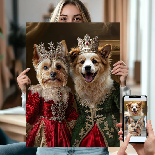 Multiple Pets Portrait, 2 Pet Custom Royal Portrait from Photo C25