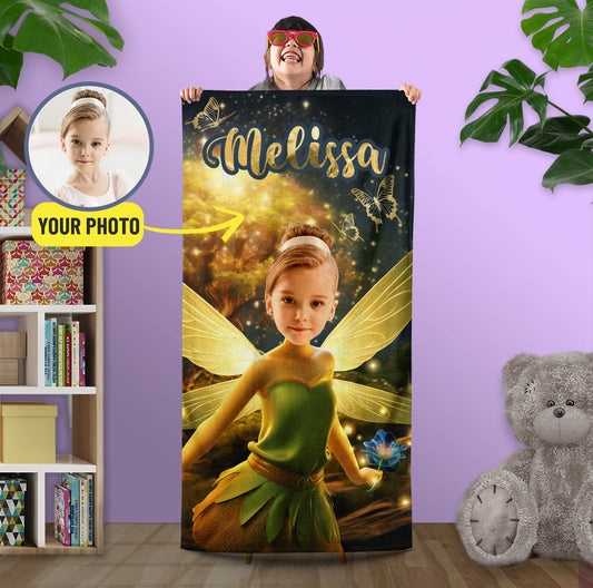 Tinkerbell Personalized Towel, Beach Vacation Fairy Gift - Custamazegifts.com 