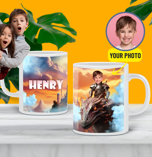 Prince and Dragon Photo Mug Gift for Kids, Dragon Lover Birthday Gifts for Boys - Custamazegifts.com 