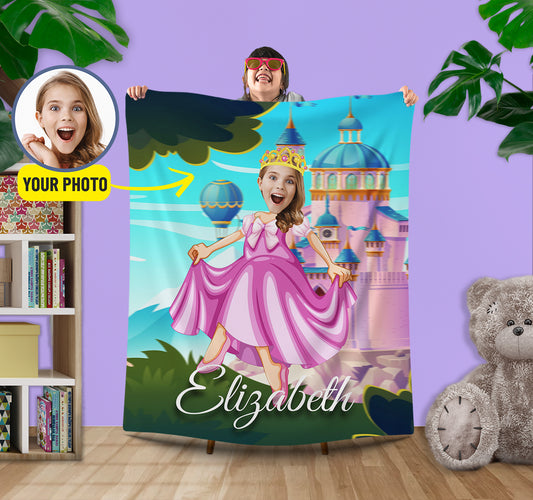 Girl Princess Custom Face Blanket, Personalized Blanket With Kids Face - Custamazegifts.com 