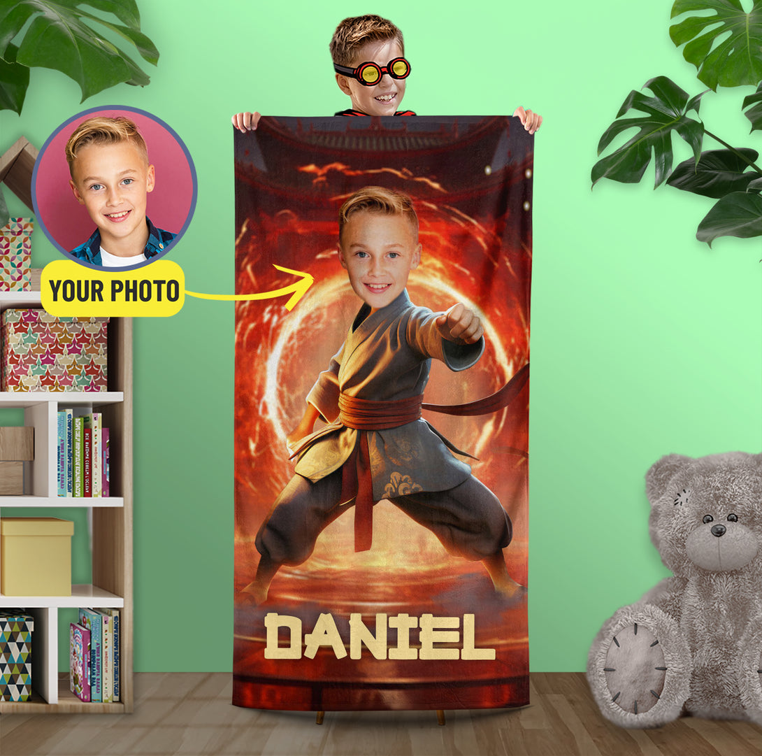 Boys Beach Towel Karate Kid Gifts for kids, Karate Lover Bath Towel - Custamazegifts.com 