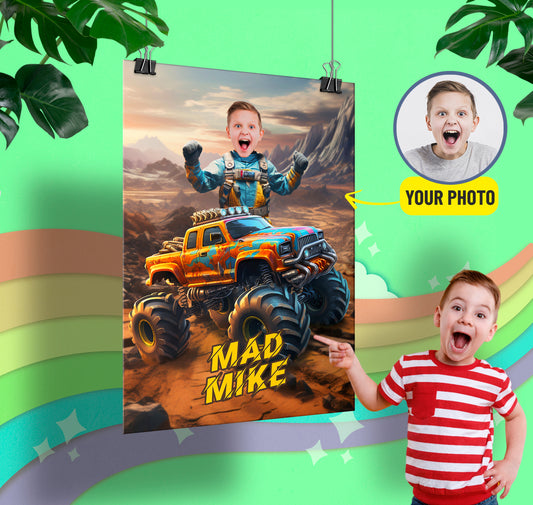 Picture Poster Print Monster Truck, Boys Custom Photo Poster - Custamazegifts.com 