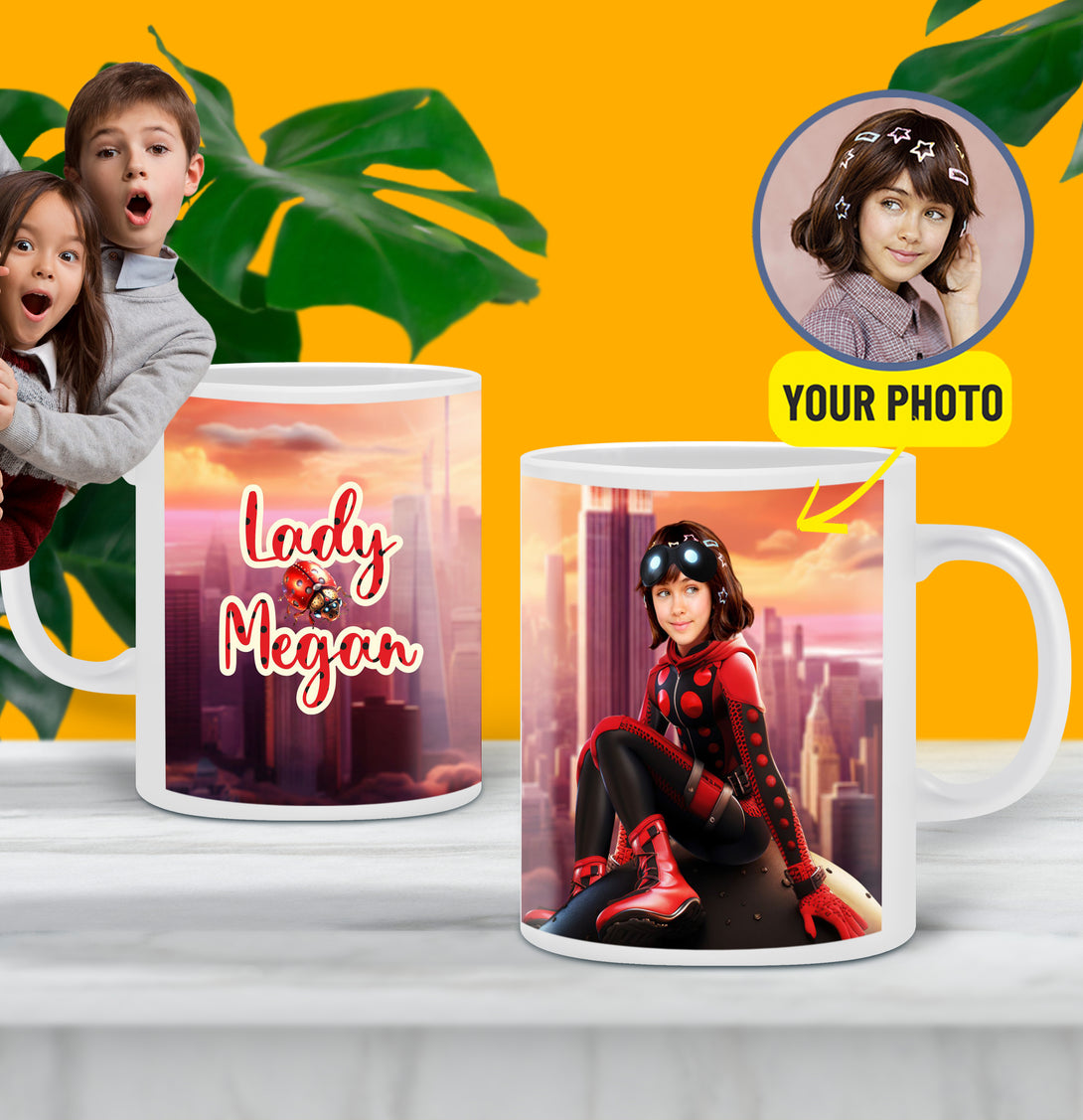 Kids Personalized Mug Marinette, Custom Mug with Photo Ladybug - Custamazegifts.com 