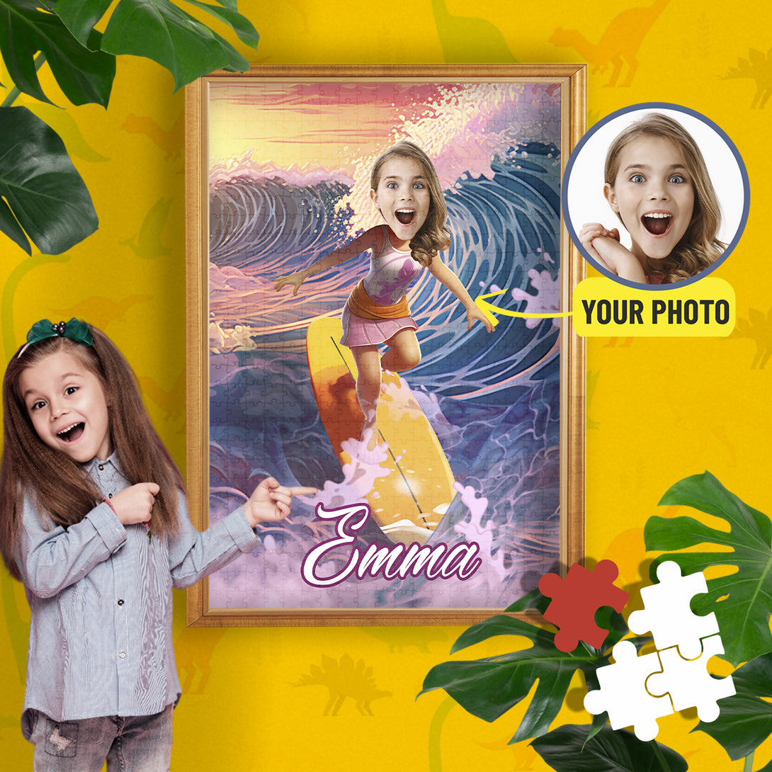 Surfer Girl Custom Puzzle from Photo, Custom Kids Puzzle - Custamazegifts.com 