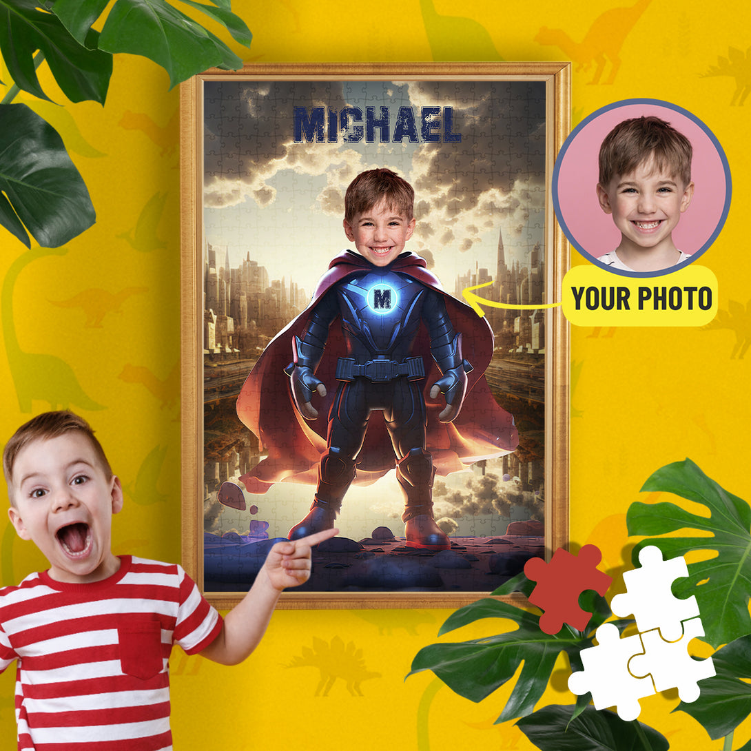 Superman Boys Photo Puzzle, Custom Superhero Cartoon Puzzle - Custamazegifts.com 