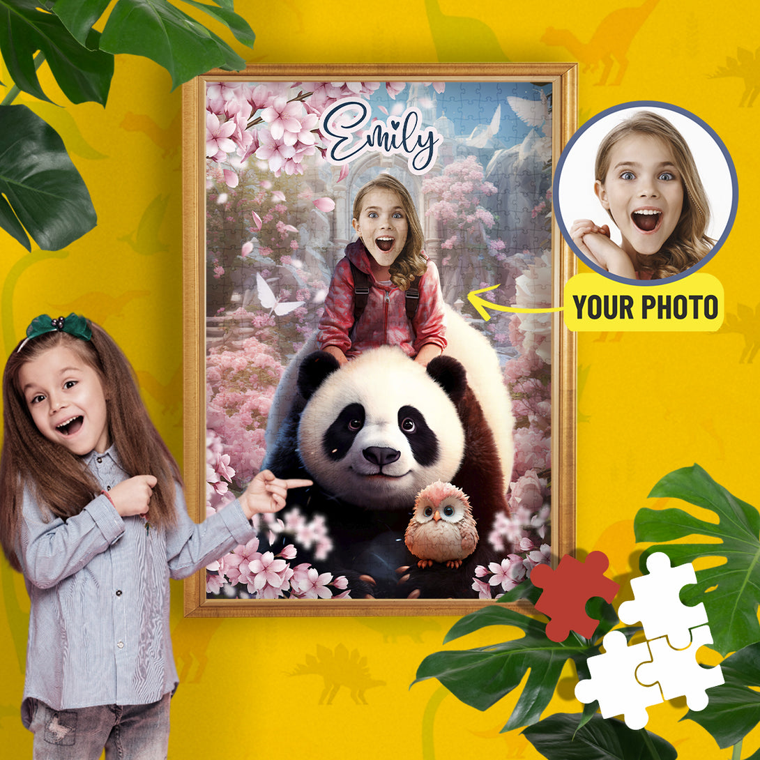 Girl and a Panda Custom Photo Puzzle, Personalized Gift for Her - Custamazegifts.com 